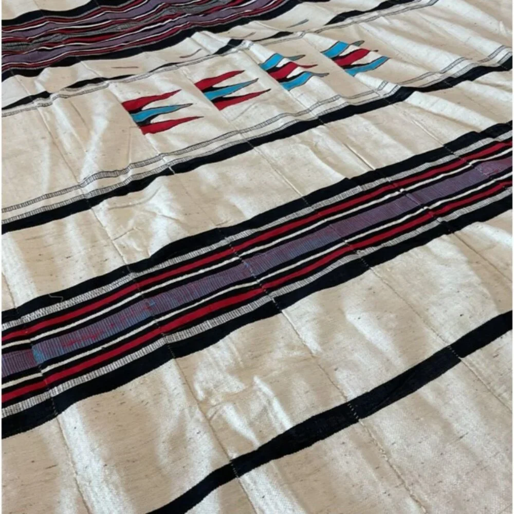 Vintage African Fulani Wedding Blanket 114” x 56” Stiped Black‎ Red Purple Cream